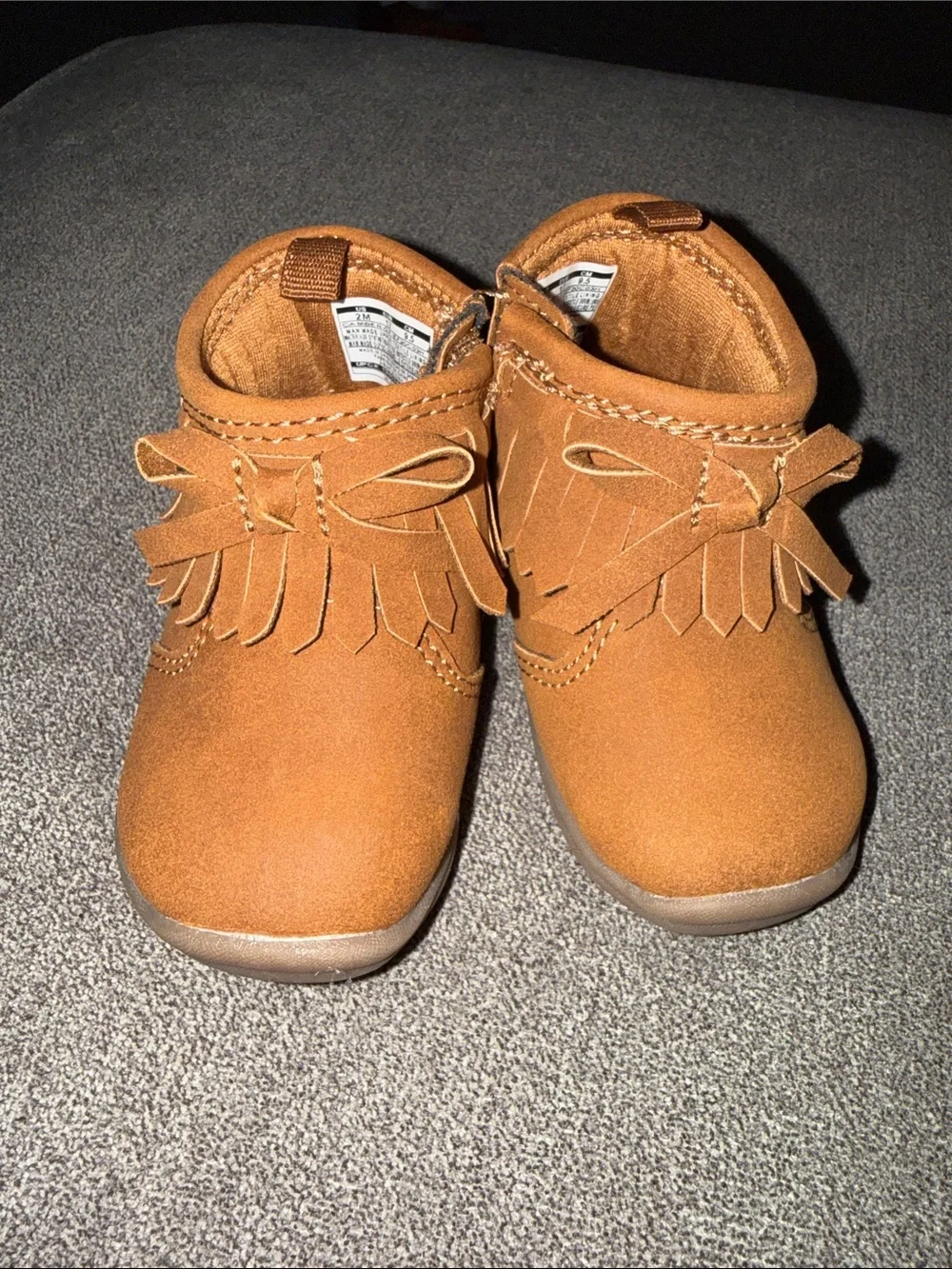 Carters Infant Size 2 Brown Fringe Moccasin Boots - Soft Suede Toddler Shoes